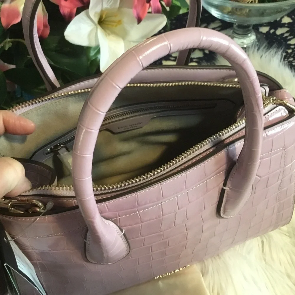 HP-Kate Spade NWT Knott Croc-embossed Medium Zip-top Satchel in Violet Mist/NWT - Picture 13 of 15